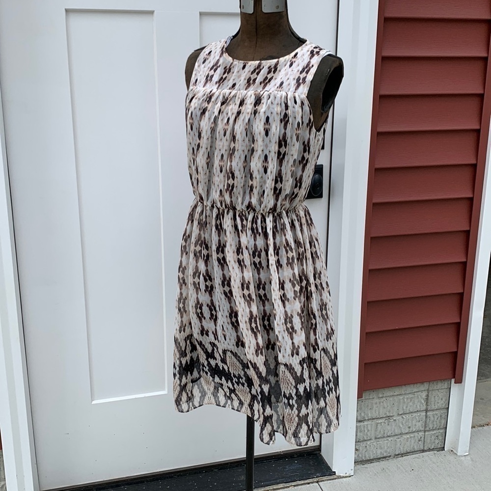 MNG Shift dress reptile print size 2 fully lined sheer fabric gathered at waist